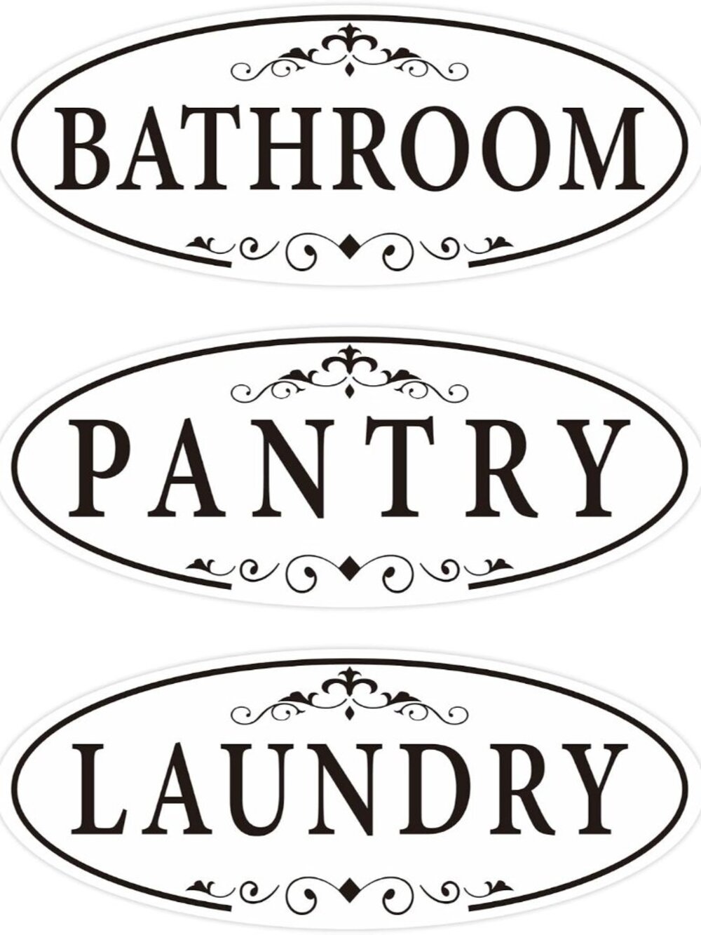 3PCS Bathroom/Laundry Room/Pantry Door Signs Sticker, Self-Adhesive Weatherproof
